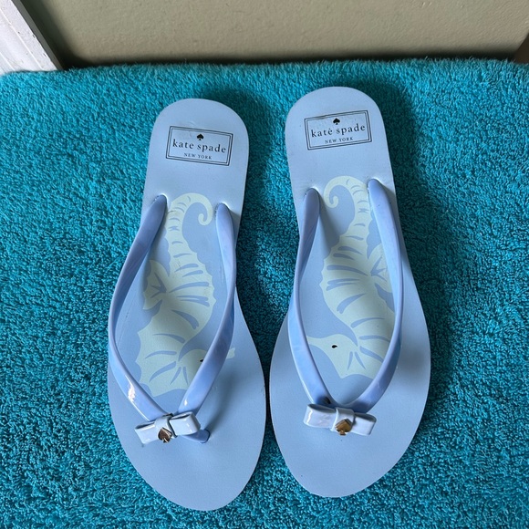NWOT Kate Spade Light Blue Flip Flops with Bow - Picture 1 of 12